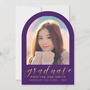 Purple Gold Arch 2 Photo Graduation Announcement