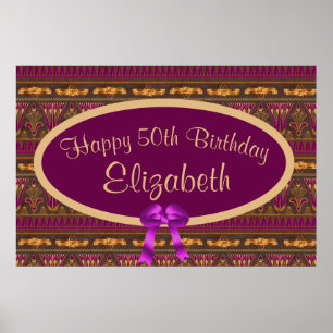 Purple Gold Art Deco 50th Birthday Large Poster