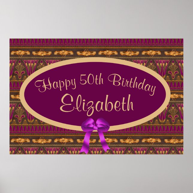 Purple Gold Art Deco 50th Birthday Large Poster (Front)