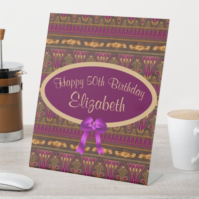 Purple Gold Art Deco Print 50th Birthday  Pedestal Sign (In SItu)
