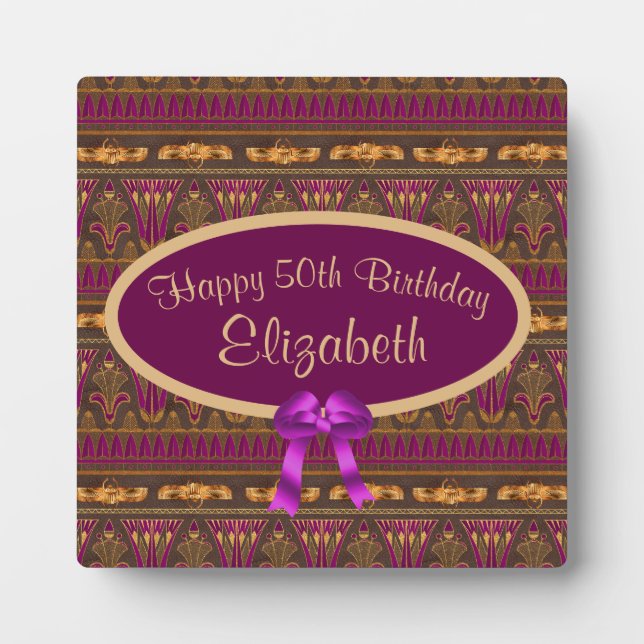 Purple Gold Art Deco Print 50th Birthday  Plaque (Front)