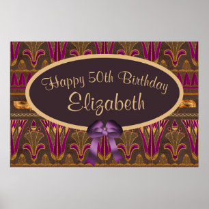 Purple Gold Art Deco Print 50th Birthday  Poster