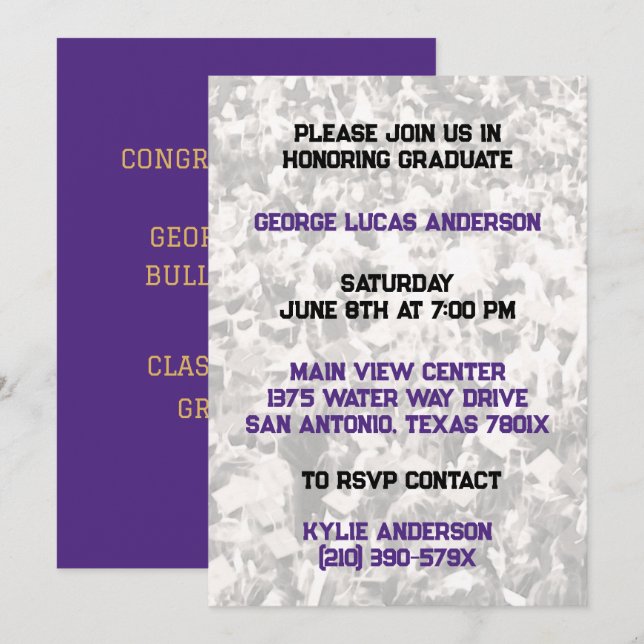 Purple Gold  Athlete Player Graduation Invitation  (Front/Back)