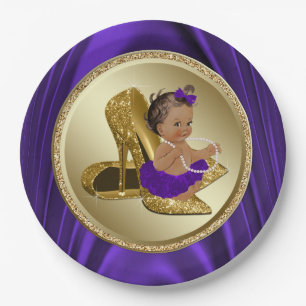 Purple Gold Baby Shower Paper Plates