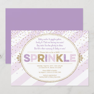 purple gold baby sprinkle invitation girl glitter