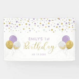 Purple & Gold Balloon 1st Birthday Banner