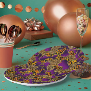Purple Gold Baroque Luxury Cocktail Party Paper Plate