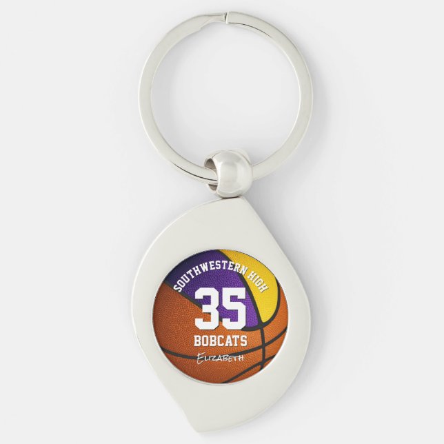 purple gold basketball jersey number key ring (Front)