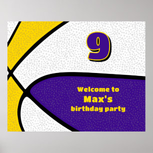 purple gold basketball team colours party welcome poster