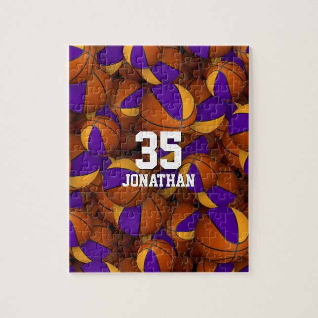 purple gold basketball team colours personalised jigsaw puzzle (Vertical)