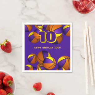 purple gold basketball team colours sports party napkin