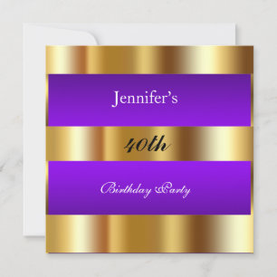Purple Gold Birthday Party gold Invitation
