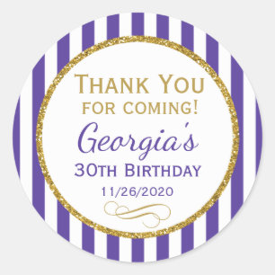 Purple Gold Birthday Thank You For Favour Tags