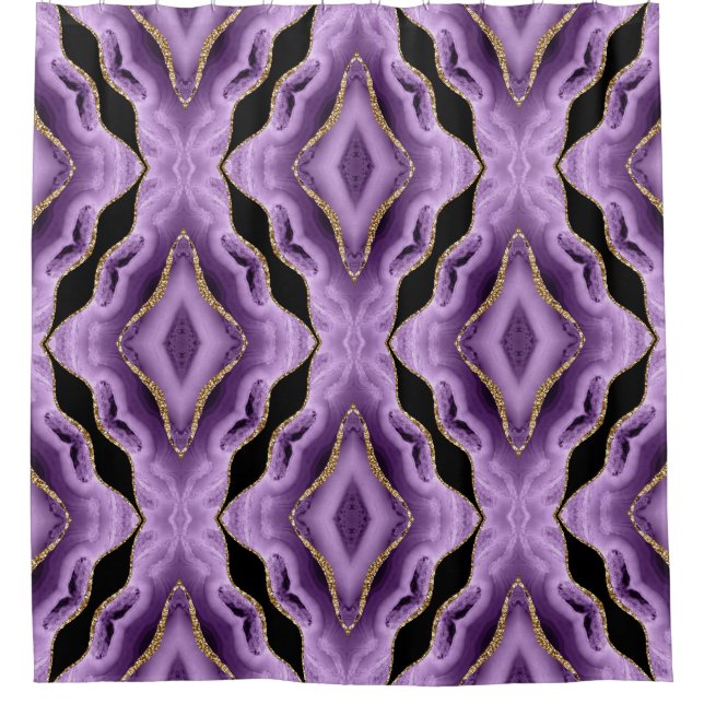 Purple Gold Black Abstract Shower Curtain (Front)
