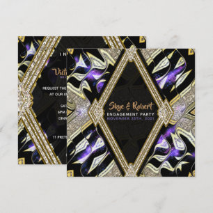 Purple Gold & Black Glamour Engagement Party Invitation