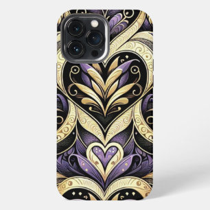 Purple Gold Black Heart Repetitive Pattern iPhone 13 Pro Max Case