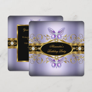 Purple Gold Black Jewel Butterfly Birthday Party Invitation