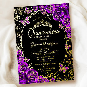 Purple Gold Black Roses Quinceanera