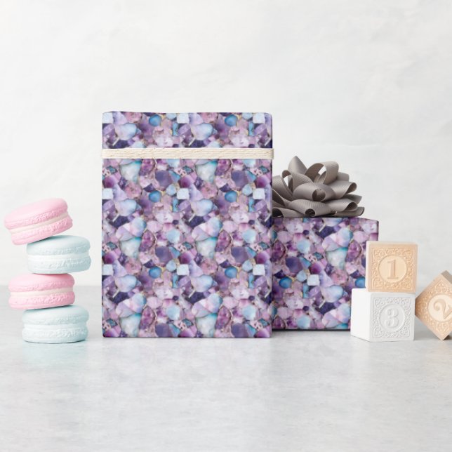 Purple, Gold & Blue Gemstone  Wrapping Paper (Baby Shower)