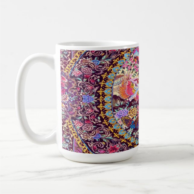 Purple Gold Blue Persian Floral Flowers Peacock Coffee Mug (Left)