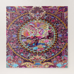 Purple Gold Blue Persian Floral Flowers Peacock Jigsaw Puzzle