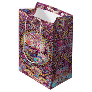 Purple Gold Blue Persian Floral Flowers Peacock Medium Gift Bag