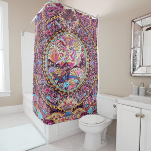 Purple Gold Blue Persian Floral Flowers Peacock Shower Curtain