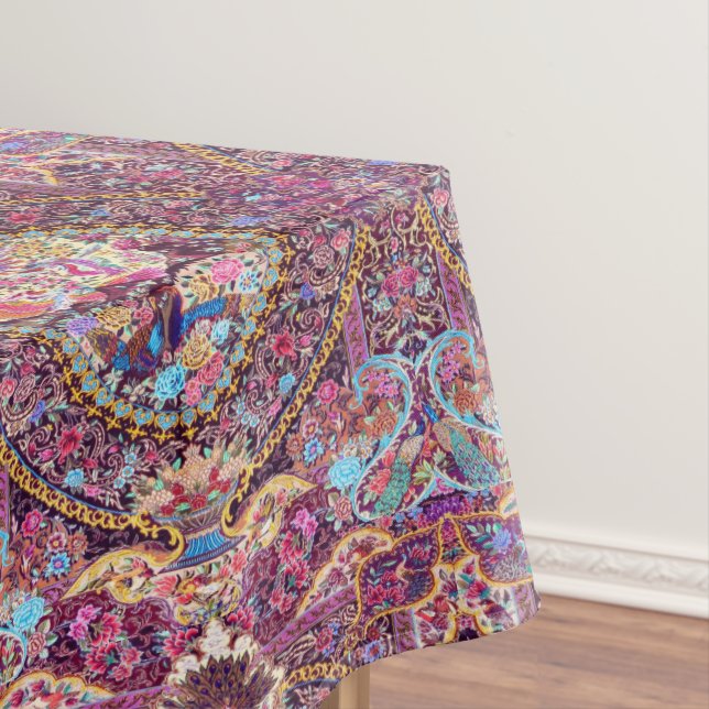 Purple Gold Blue Persian Floral Flowers Peacock Tablecloth (In Situ)