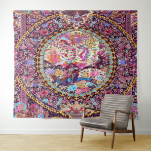 Purple Gold Blue Persian Floral Flowers Peacock Tapestry