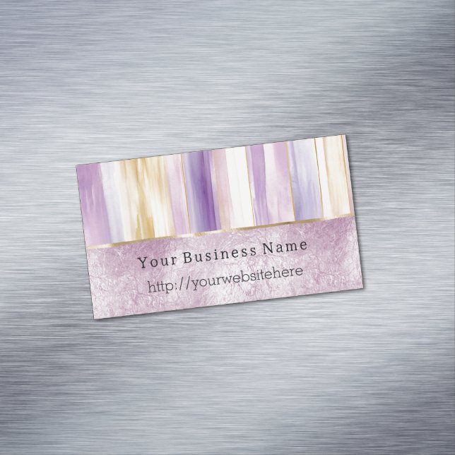 Purple Gold Blush Stripes Business name website Magnetic Business Card (In Situ)