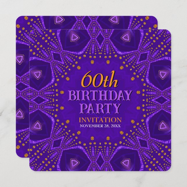 Purple Gold Bohemian Glam Birthday Party Invitation (Front/Back)