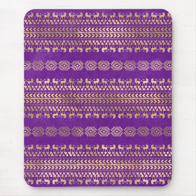 Purple & Gold Bohemian Unicorn Pattern Mouse Mat (Front)