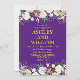 Purple & Gold Boho Bohemian Chic Greenery Wedding Invitation