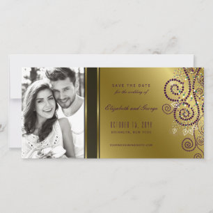 Purple & Gold Boho Spiral Dots Elegant Chic Photo Save The Date