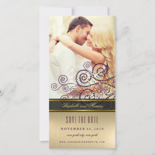 Purple & Gold Boho Spiral Dots Elegant Chic Photo Save The Date