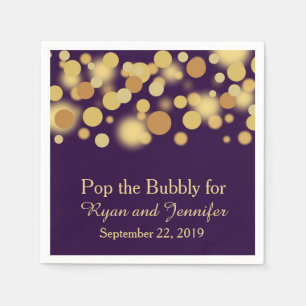 Purple Gold Bokeh Personalised Wedding Napkins