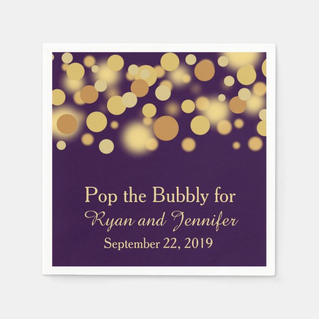 Purple Gold Bokeh Personalised Wedding Napkins (Front)