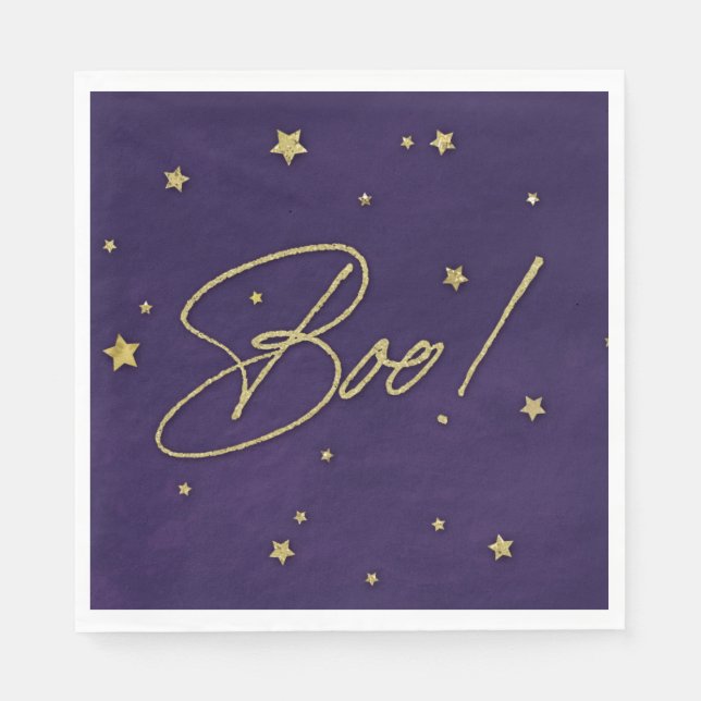 Purple/Gold Boo! Halloween Party Napkin (Front)