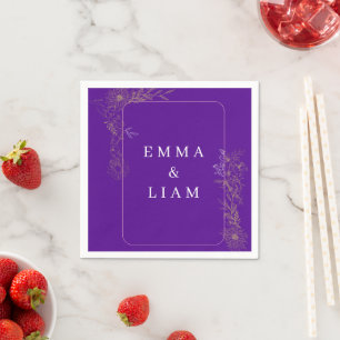 Purple Gold Botanical Floral Wedding Cocktail Napk Napkin