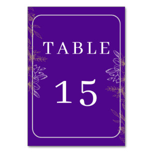 Purple Gold Botanical Floral Wedding Table Number