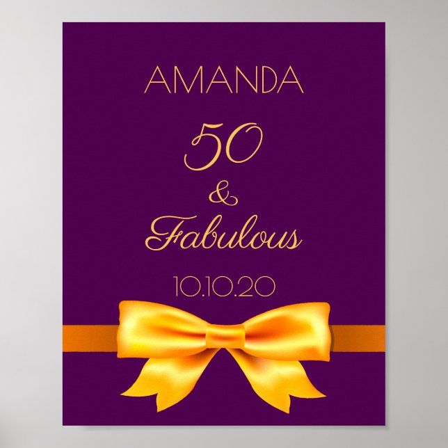 Purple gold bow 50 fabulous birthday poster (Front)