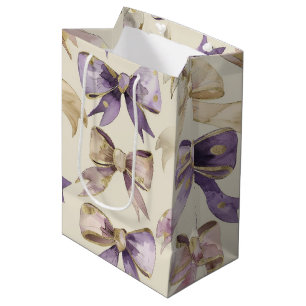 Purple Gold Bows Birthday  Medium Gift Bag