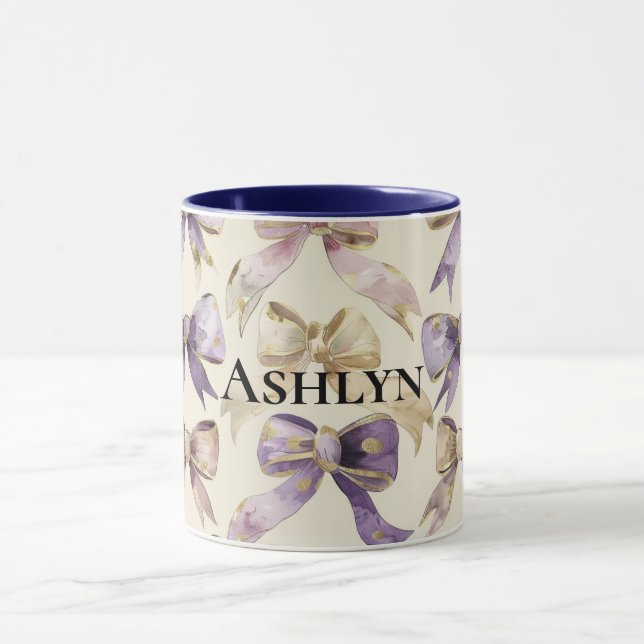 Purple Gold Bows Birthday Mug (Center)