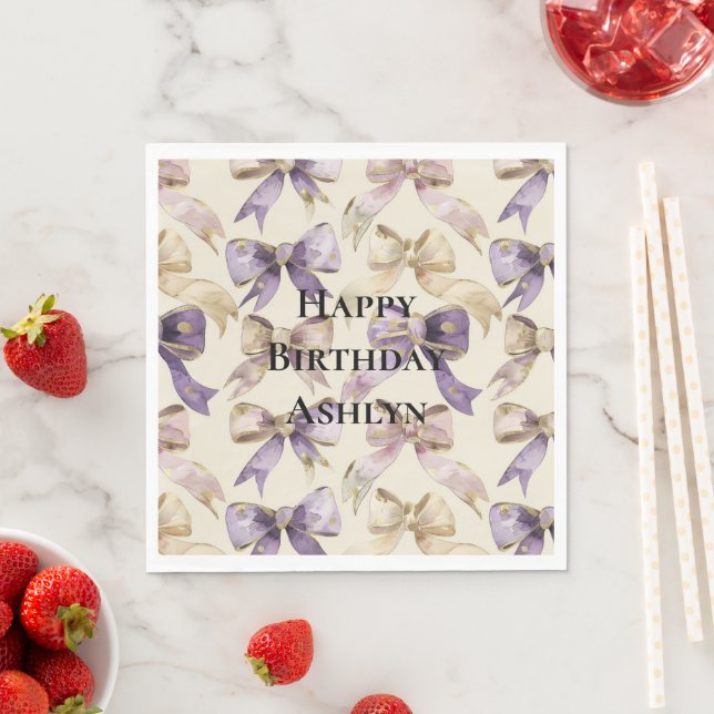 Purple Gold Bows Birthday Napkin (Insitu)