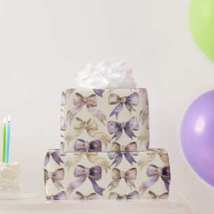 Purple Gold Bows Birthday Wrapping Paper