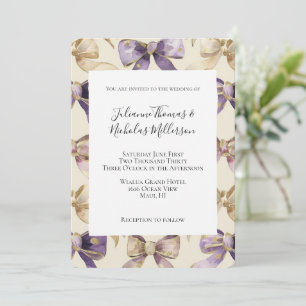 Purple Gold Bows Wedding  Invitation