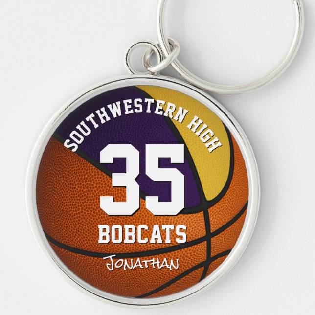 purple gold boy girl basketball jersey number key ring (Front)