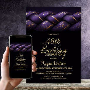 Purple Gold Braid Any Age Birthday Party Invitation