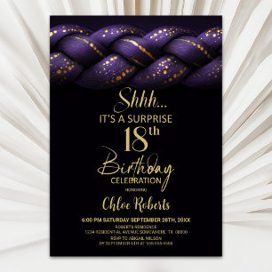 Purple Gold Braid Surprise 18th Birthday Party Invitation