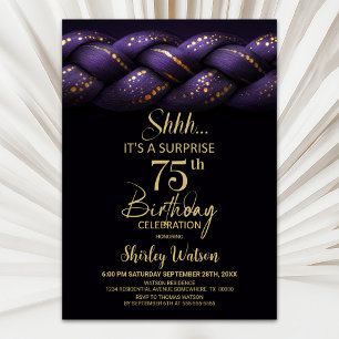 Purple Gold Braid Surprise 75th Birthday Party Invitation